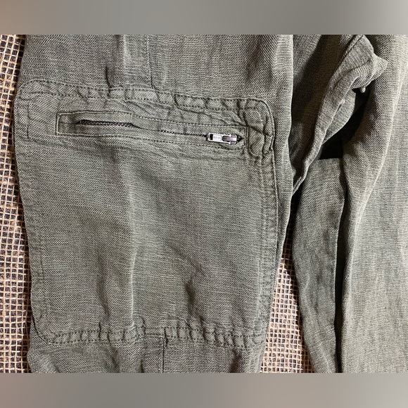 Nicole Miller NY Pants Size Large Olive Green Linen/Lyocell Cargo With Belt - Picture 3 of 7